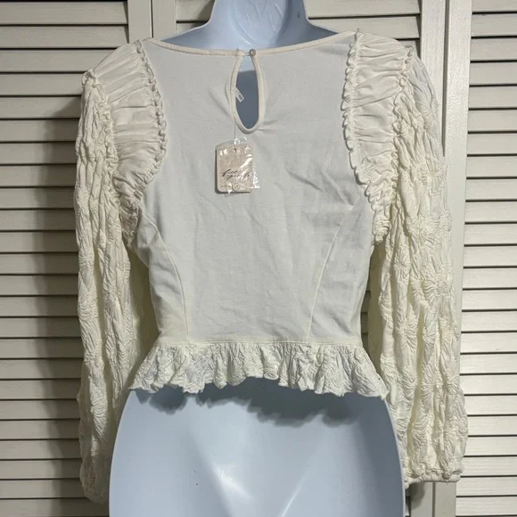 Free People Oliva Cream Ruffle-Trim Long Sleeve Blouse - Picture 5 of 11
